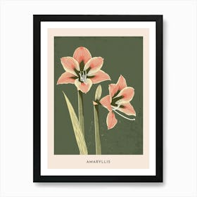 Pink & Green Amaryllis 3 Flower Poster Art Print