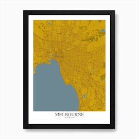 Melbourne Yellow Blue Map Art Print