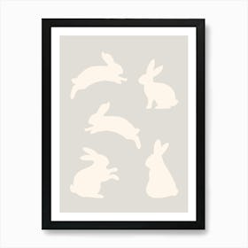 Lucky Bunny Grey & White Art Print
