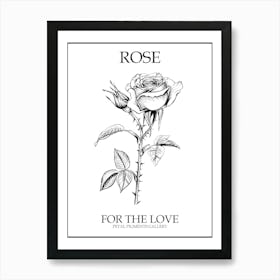 Black And White Rose Line Drawing 8 Poster Art Print