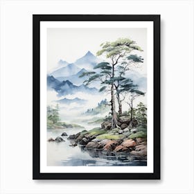 Yatsugatake Mountains In Yamanashi, Japanese Brush Painting, Ukiyo E, Minimal 1 Art Print