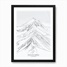 Mount Meru Tanzania Color Line Drawing 3 Poster Art Print