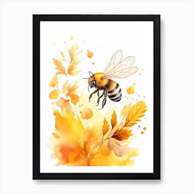 A Bee Watercolour In Autumn Colours 0 Art Print