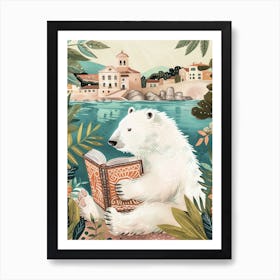 Polar Bear Reading Storybook Illustration 1 Art Print