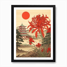 Higanbana Red Spider Lily 3 Japanese Botanical Illustration Art Print