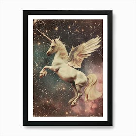 Retro Unicorn With Wings Collage Style 1 Art Print