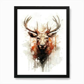 Aesthetic Abstract Watercolor Deer Buck Doe Art Print