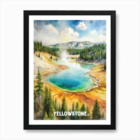 Yellowstone National Park Watercolor Painting Art Print