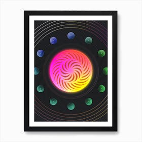 Neon Geometric Glyph in Pink and Yellow Circle Array on Black n.0062 Art Print