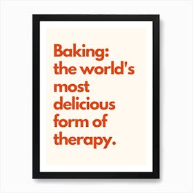 Baking Therapy 1 Kitchen Typography Cream Red Art Print