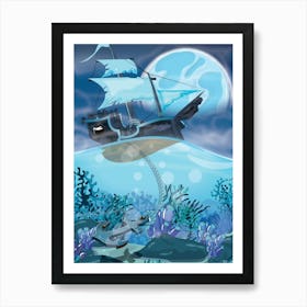 Pirate Ship In The Sea Art Print