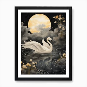 Swan 2 Gold Detail Painting Art Print