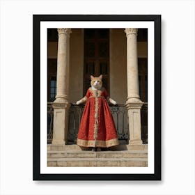 Cat In Red Dress Art Print