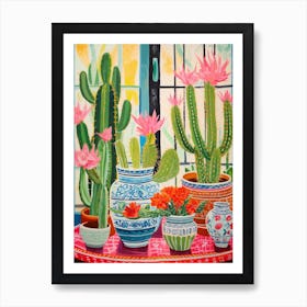 Cactus Painting Maximalist Still Life Trichocereus Cactus 2 Art Print
