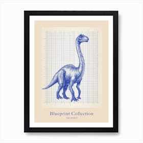 Gallimimus Dinosaur Blue Print Sketch 3 Poster Art Print