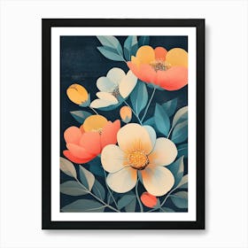 Flowers On A Blue Background Art Print