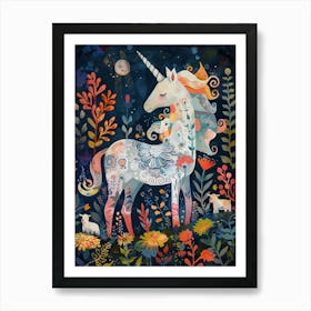 Unicorn With Lambs Fauvism Inspired 2 Art Print