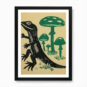 Lizard With Mushrooms Bold Block 5 Art Print
