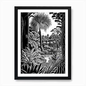 Jardim Botânico Do Rio De Janeiro, 1, Brazil Linocut Black And White Vintage Art Print