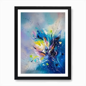 Yellow Rose In Blue Ice Abstract Art Painting Art Print