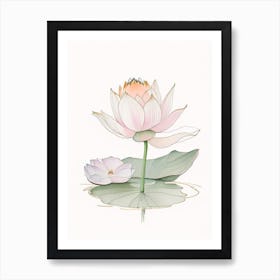 Blooming Lotus Flower In Lake Pencil Illustration 4 Art Print