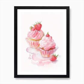 Strawberry Cupcakes, Dessert, Food Gouache Art Print