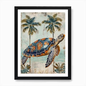 Palm Tree Sea Turtle Wallpaper Inspired 1 Art Print