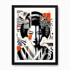 Geisha in Minimal Black-Orange Art Print