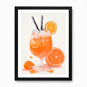 Aperol With Ice And Orange Watercolor Vertical Composition 55 Art Print