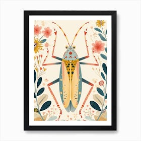 Colourful Insect Illustration Katydid 14 Art Print