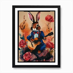 Rabbit With Guitar Art Print