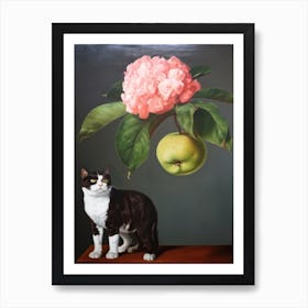 Painting Of A Still Life Of A Apple Blossom With A Cat, Realism 1 Art Print
