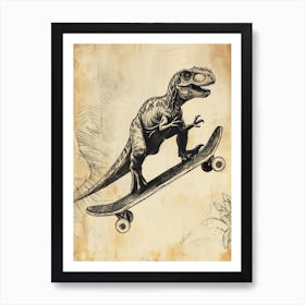 Vintage Iguanodon Dinosaur On A Skateboard 1 Art Print