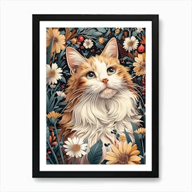 Cat In Flowers 3 Art Print