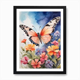 Butterfly And Flowers 4 Art Print