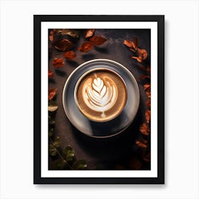 Coffee Latte Art With Autumn Leaves Art Print