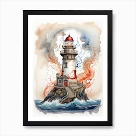 Watercolor vintage Lighthouse Art Print