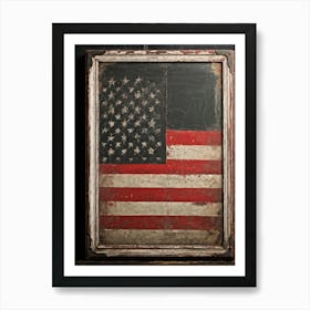 Antique Blackboard Featuring A Vintage Rendition Of An American Flag Smeared Red Stripes Adorned Wi (4) Art Print