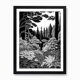 Butchart Gardens, 1, Canada Linocut Black And White Vintage Art Print