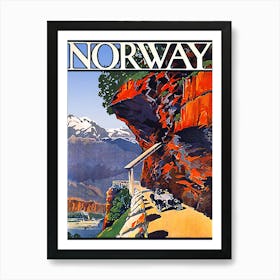 Norway, Car On A Mountain Road Art Print