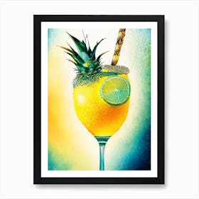 Pineapple Margarita Pointillism 2 Cocktail Poster Art Print