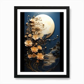 Moon And Flowers 1 Art Print