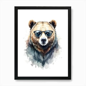 Hipster Bear Illustration And Stylish Wildlife Portraits Art Print