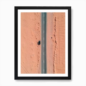 Wadi Rum Jordan | Drone shot in desert with car | Aerial Photography Middle-East Art Print