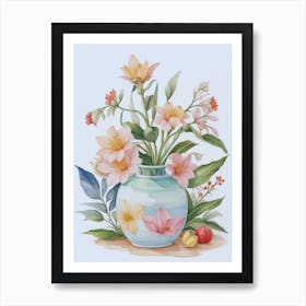 Watercolor Flowers In A Vase Art Print