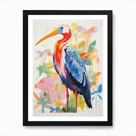 Colourful Bird Painting Stork 1 Art Print