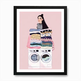 Illustration Of A Girl With Clothes Art Print