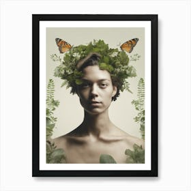 Woman With Butterflies On Her Head 1 Affiche