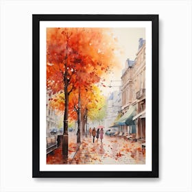 Brussels Belgium In Autumn Fall, Watercolour 2 Art Print