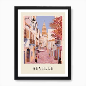 Seville Spain 1 Vintage Pink Travel Illustration Poster Art Print